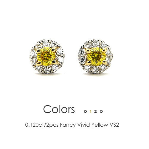 ファンシービビットイエロー ヘイローピアス 0.120ct/2p FANCY VIVID YELLOW VS2 ［中央宝石研究所］Pt900/K18 ピアススタッドピアス グレード付き イエローダイヤモンド プラチナ 18金 コンビジュエリー≪※FLAGS発行クーポン対象外アイテム≫