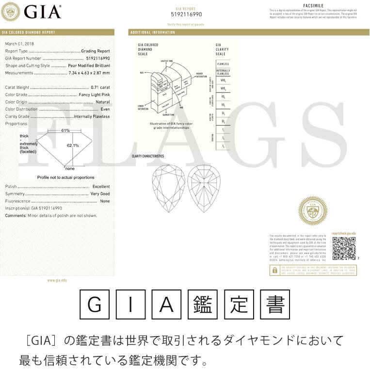 �ե��󥷡� �饤�� �ԥ� ��������� �롼�� 0.71ct ���󥿡��ʥ꡼�ե����쥹 �ڥ��������ס�GIA��FANCY LIGHT PINK IF ŷ���ԥ󥯥�������ɢ㢨FLAGSȯ�ԥ����ݥ��оݳ������ƥ��