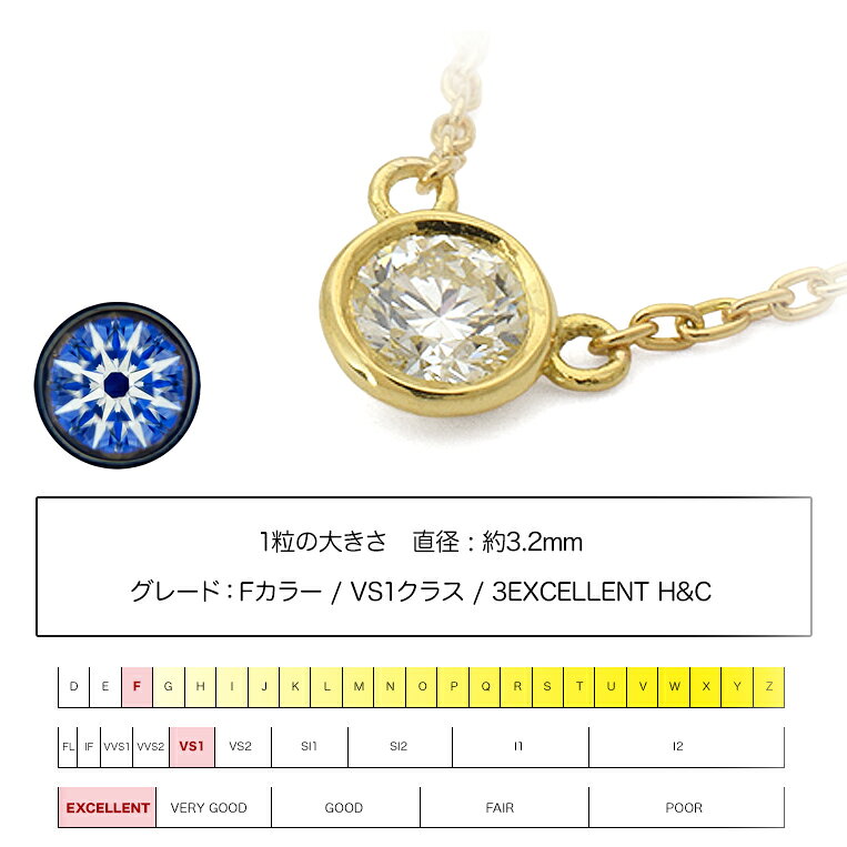 一粒ダイヤ ネックレス k18 K18 ダイヤモンド 0.12ct ［Ballerine 012/F VS1 3EXCELLENT H&C］FLAGS フラッグス 18K プラチナ ベゼルセッティング フクリン【只今の納期は4月上旬頃です】