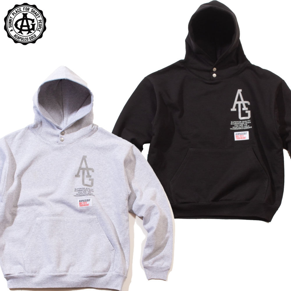 プルオーバーパーカー ヘビーウェイト/REFLECTIVE AG SIGNATURE SNAP HOODED SWEATSHIRT AG FW25-14｜ストリート スケーター スナップボタン 14オンス パーカー フーディー