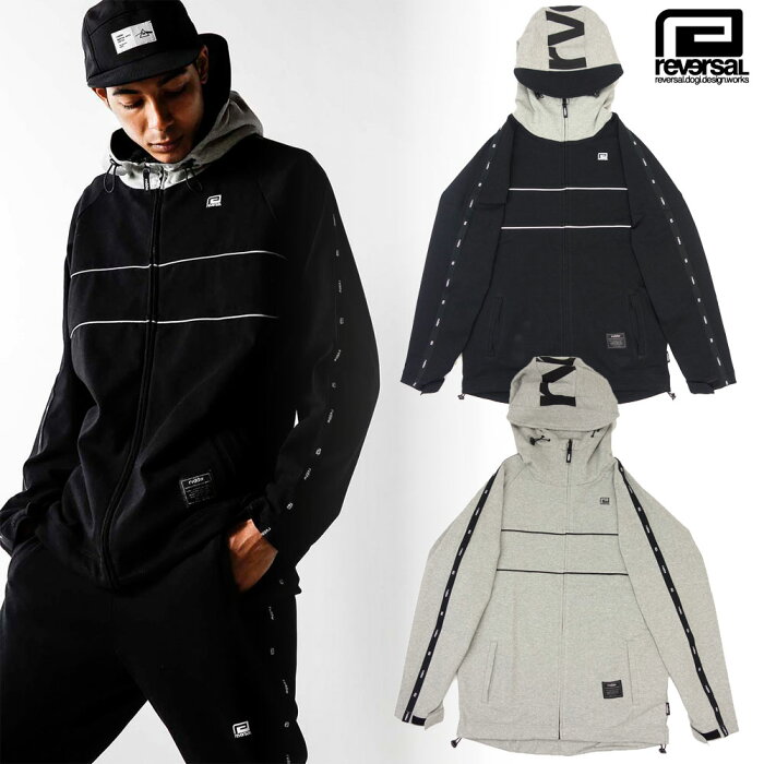 【reversal/リバーサル】ロゴテープ ジップアップパーカー/URBAN SWEAT LOGO TAPE ZIP PARKA rv21aw303/rvddw サイドテープ ハイネック ジップフード ストリート ファッション