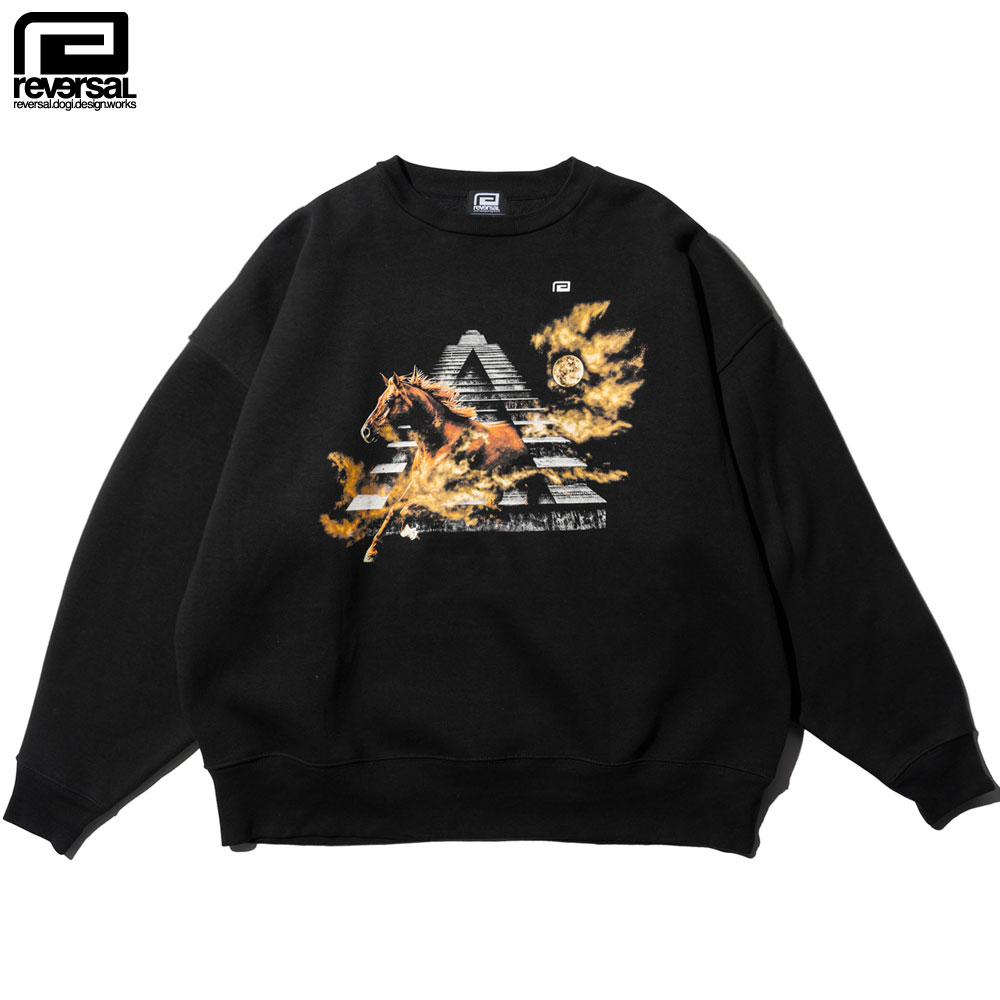 楽天FLAGSHIP【reversal/リバーサル】クルーネック スウェット トレーナー ビッグシルエット/HORSE OVER SIZE CREW NECK rv23aw208｜オーバーサイズ クルースウェット 馬 ストリート スケーター 格闘技 メンズ レディース ファッション