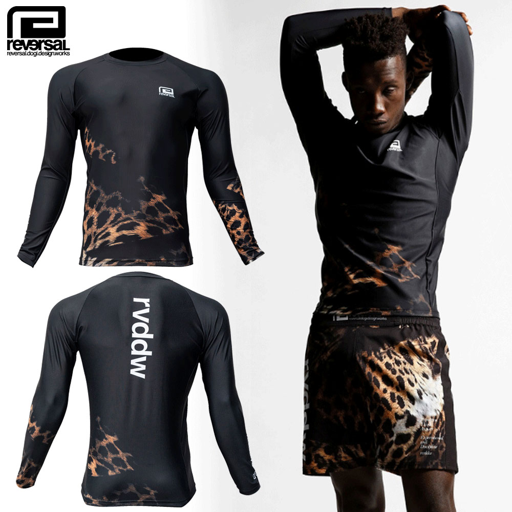 【reversal/リバーサル】ラッシュガード 長袖/LEOPARD LONG RASH GUARD rv23aw601｜格闘技 ジム フィットネス トレーニング アクティブ サーフ