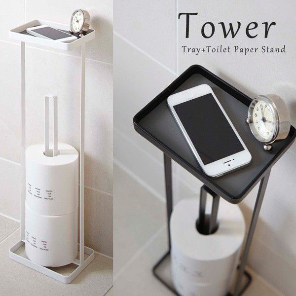 トレイ付きトイレットペーパースタンド タワー/TRAY＋TOILET PAPER STAND Tower/山崎実業株式会社【海..