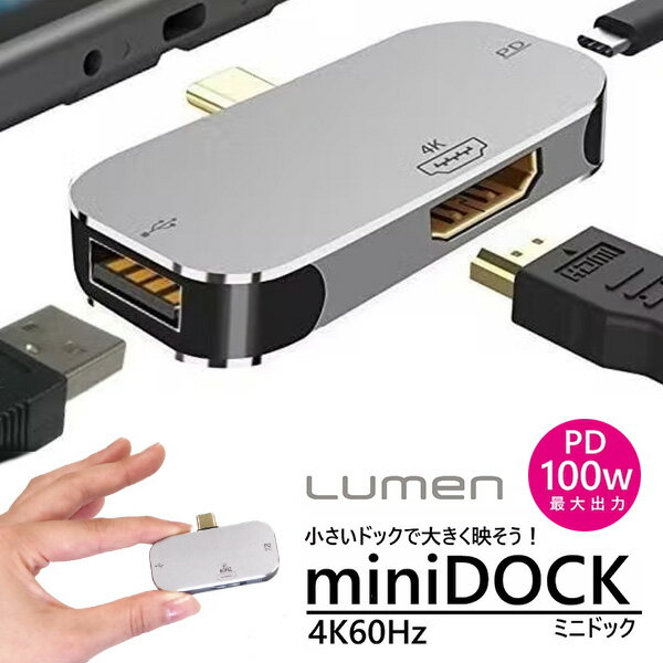 Switch対応 LUMEN miniDock（ミニドック） Type-C to HDMI 60Hz対応 4K PD100W急速充電対応（LUMN）【メール便送料無料】【ポイント3倍】【6/11】