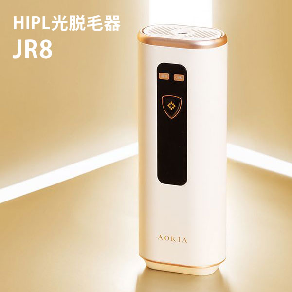 ■商品名：AOKIA　ハイパワー　IPL光脱毛器　JR8 ■カラー・デザイン：ホワイト（SKJP-JR8） ■サイズ（約）：W58×39×56mm ■重量（約）：256g ※本体のみ ■照射方式：フラッシュ方式（HIPL光脱毛方式）■最大照射回数：無制限（35万回以上クリア）■連続照射：○（ノンストップ）■出力レベル調節：6段階＋ICE■波長：590nm〜1200nm■冷却機能：体感温度15℃以下■冷却面積：7.4cm2■搭載モード：連続照射/ボディ/顔/ビキニ/SRモード■その他機能：ICE COOLモード（常時ON）■電源：AC100-240V■消費電力：最大60W■付属品:本体/ACアダプタ/ACケーブル/サングラス/カミソリ/取扱説明書 ■販売元：エスケイジャパン ■ご注意： ※商品の色はモニターの具合で実物と若干異なる場合がございます。予めご了承下さい。 ※デザイン、仕様等につきましては、予告なく変更する場合がございます。予めご了承下さい。※ご予約・お取り寄せ商品は、ご注文受付後にお客様ご注文分としてメーカーへ発注を致します為、基本的にキャンセルやご返品はお受けできません。 ※複数店舗を運営しておりますため、ご注文の入れ違い等で欠品などになってしまう場合がございます。万が一、発送が遅れる場合は、ご注文受付当日中にご案内差し上げます。誠に恐れ入りますがご了承くださいますよう、お願い申し上げます。 カラーカテゴリー：ホワイト／White／白／AOKIA　ハイパワー　IPL光脱毛器　JR8 4つのモードで肌を傷めずに高い効果を。軽量・コンパクト設計。 JR8の特徴 1.IPL光脱毛方式採用黒い色に反応するIPL方式（インテンスパルスライト）だから継続使用することでムダ毛をしっかり脱毛し、毛穴が気にならない潤いのツルスベな美しい肌へ。2.ICE冷感モード特大サファイヤガラスを採用し、脱毛時に皮膚の最低体感温度を、驚愕の約15℃まで下げるので、痛みの感じやすい部位もしっかりと負担します。3.SRモード搭載SRモード搭載なのでお肌のトリートメントが可能。ボディなど産毛を脱毛する時に最適で、ワントーン明るいお肌へと導き、ハリのある仕上がりに。 選べる5つのモード ●フェイスモード顔やヒゲの脱毛時に選択します。細い毛や敏感肌向け照射レベル約2〜4.0J/cm2●ボディモード身体全体の脱毛時に選択します。（※顔・VIOを除く）脚、腕、脇、手、胸、肩向け照射レベル約2〜4.3J/cm2●ビキニモードVIOの脱毛時に選択します。毛が太く、毛根が深い箇所向け照射レベル約2〜4.7J/cm2●SRモード身体全体の脱毛時に選択します。産毛や顔のメンテナンス向け照射レベル約2〜5J/cm2●連続照射モード全モードで連続照射が可能●6段階の照射レベル調節全てのモードでレベル1〜6段階調節が可能。照射時間レベル1（約0.8秒）〜レベル6（約1.8秒） ■keyword：脱毛/脱毛器/家庭用/高出力/ムダ毛ケア/自宅/痛みなし/時短ケア/光脱毛器/HIPL方式/ハイパワー/肌にやさしい/連続照射/ボディケア/高耐久ヘッド/高機能/シンプル操作/お手頃価格/男女兼用/ひげ/ヒゲ/髭/アフターケア/産毛/細い毛/メンテナンス/お手入れ/美容/美容家電/上半身/下半身/全身/メンズ/レディース/男性/女性/ジェル不要/モード選択/シンプル/スタイリッシュ/ユニセックス/冷感/プレゼント/贈り物/ギフト/誕生日/バースデー/父の日/母の日/