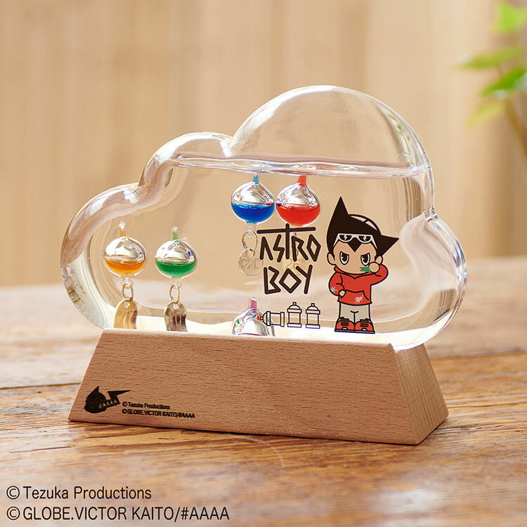 NEXT ATOM for the future ガラスフロート温度計 クラウド ガリレオ温度計 鉄腕アトム 手塚治虫 天気管 Fun Science インテリア雑貨 ガラス 木製 木目 天然木 おしゃれ【送料無料】【海外×】 [3]