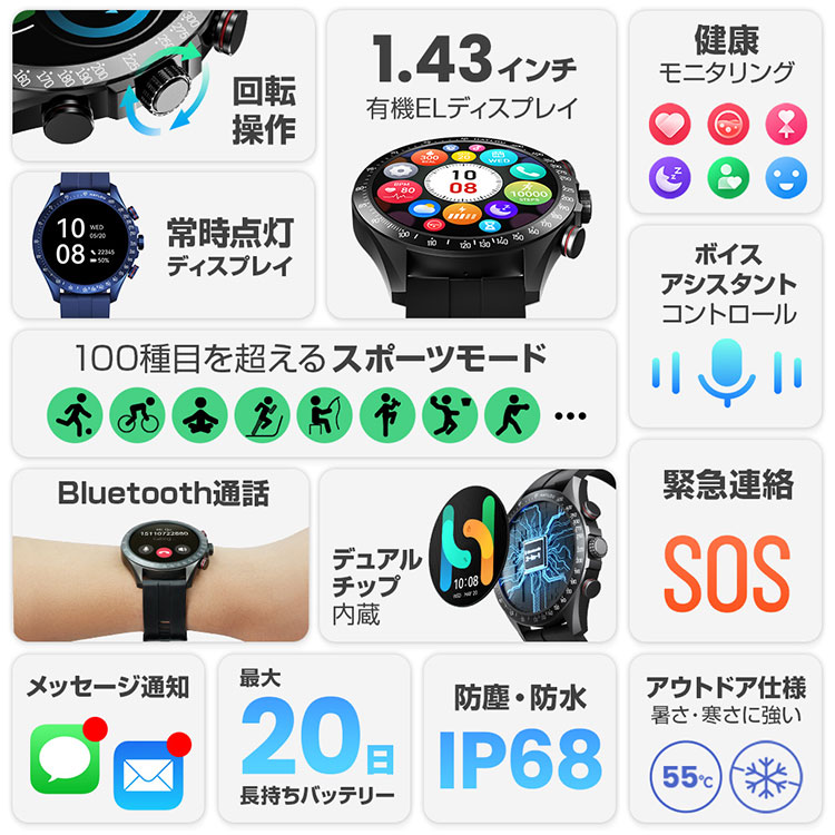 【残り1点】【2000円OFFクーポン】Haylou Solar Pro ハイロー ソーラー プロ スマートウォッチ 時計 有機EL 防水 防塵 耐熱 アウトドア ボイスアシスタント 測定 SOS メッセージ通知 通話 常時点灯 ガジェット【送料無料】【海外×】 flaner-10023889 インテリア雑貨 フラネ flaner サンプル画像2