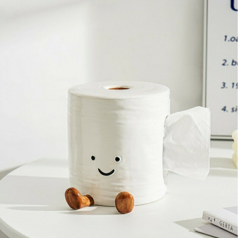 Rakuten - ティッシュケース 陶器 おしゃれ ロールペーパーホルダー かわいい トイレットペーパー ケース 北欧 卓上 収納 スマイル 笑顔 インテリア 洗面所 リビング トイレ ティッシュ カバー 引越し祝い 新生活 ギフト プレゼント