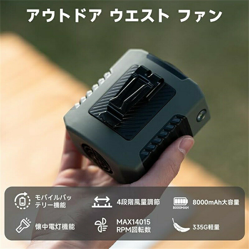 腰掛け扇風機 ベルトファン 強力 8000mAh大容量 14015RPM 4段階調整可能 SOSライト...