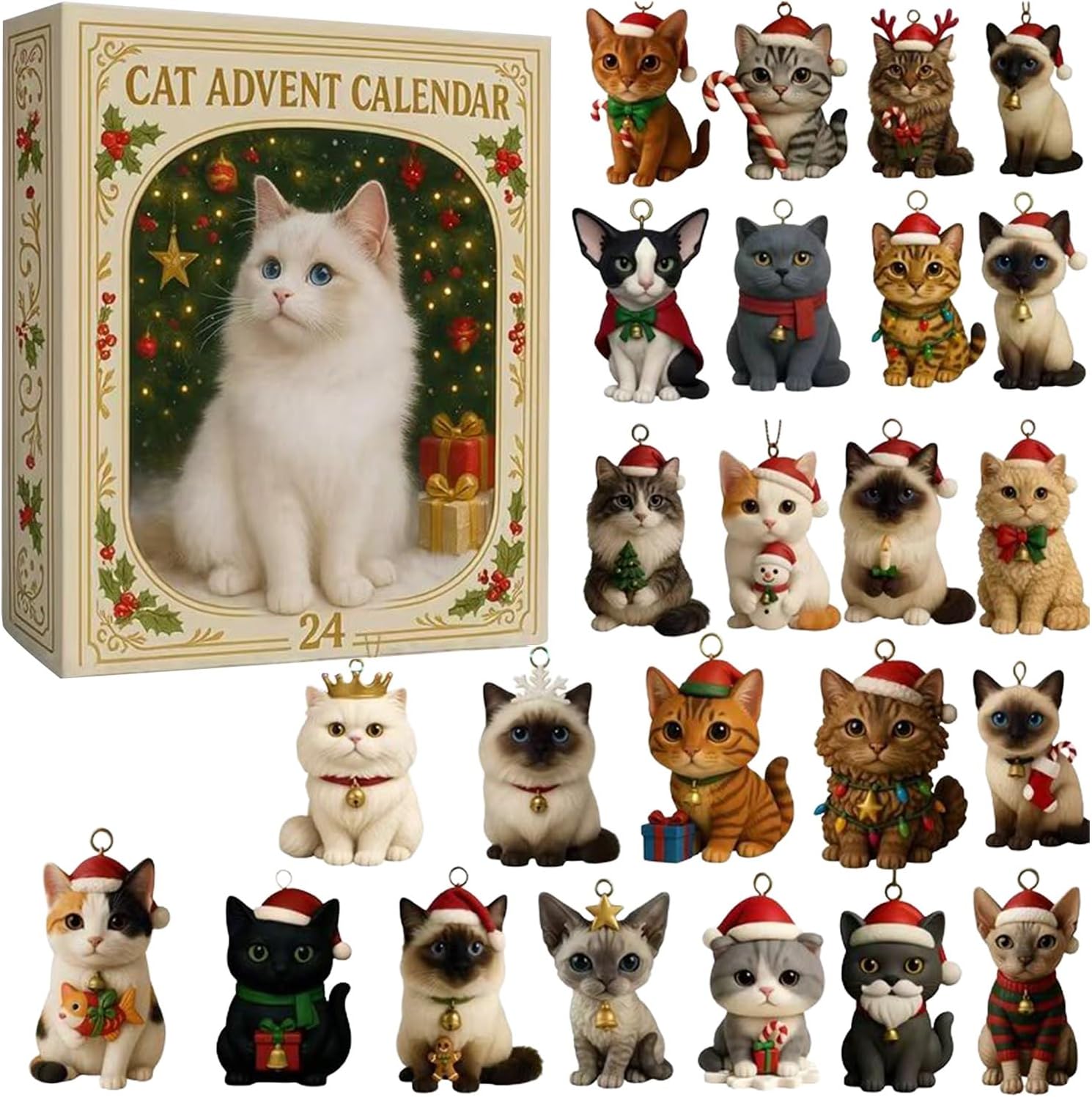 アドベントカレンダー 2025 猫 2Dアクリルキャットアドベントカレンダー、猫愛好家のための24日間のクリスマスカウントダウンカレンダー、かわいい子猫の休日の装飾装飾品