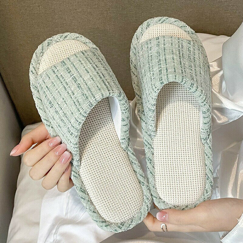 スリッパ リンネル 亜麻 ルームシューズ 女の子 レディース メンズ 室内 前開き 室内スリッパ 来客用 男女兼用 23~25.5cm コンフォートスリッパ 大人用 カップル 洗濯可 軽量 静音 おしゃれ 履きやすい 春 夏 秋 冬 滑り止め チェック柄 ルーム