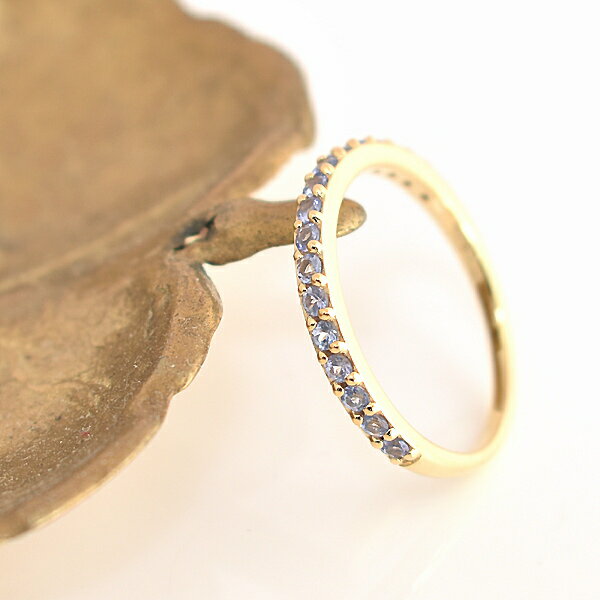 【15%OFFクーポン+エントリーでポイント2倍】ハーフエタニティリング K18 コーティング 天然石 タンザナイト ストレートリング 12月 誕生石 9号 13号 ハーフ エタニティ シンプル 貴石 ラウンドブリリアントカット レディース sv925