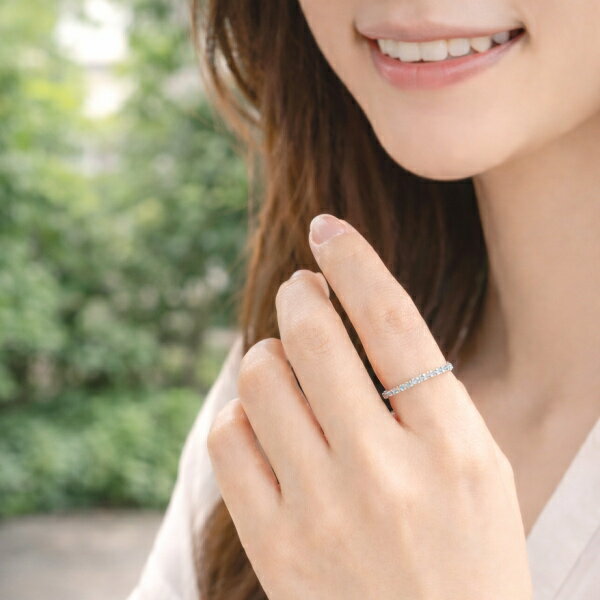 【10%OFFクーポン+エントリーでP7倍23:59まで】ハーフエタニティリング アクアマリン 3月 誕生石 ストレートリング 7号 9号 11号 13号 ハーフ エタニティ シンプル 貴石 ラウンドブリリアントカット レディース sv925 スターリングシルバー 銀