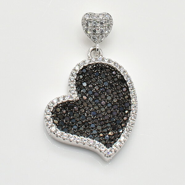 【15%OFFクーポン＆アフターセール23:59終了】マイクロセッティングペンダントトップ ハートモチーフ ダブルハート ペンダントトップ ラッキー アイテム ブラック モノトーン ペンダントトップのみ ペンダントヘッド