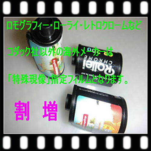リバーサルフィルム現像の追加清算、ロモグラフィー・ローライ・海外メーカー（コダック・アグファ除） 限定