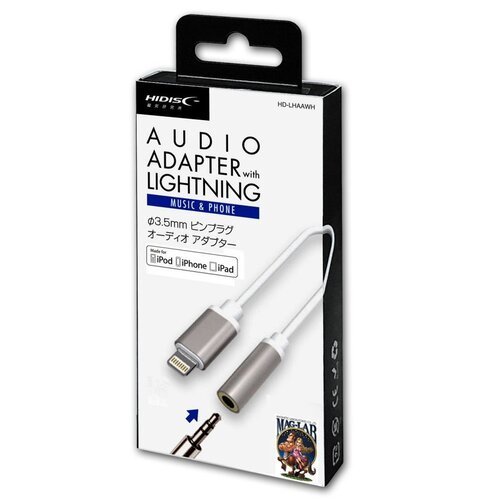 HIDISC Audio Adapter with Lightning 変換ケーブル 3.5mm ピンプラグオーディオアダプタ 10cm ホワイト