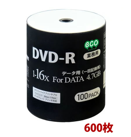  ƖppbN600Zbg DVD-R fBA for DATA 4.7GB 1L^ f[^p 100VNecopbN~6 1-16{Ή zCgChv^u DR47JNP100_BULK