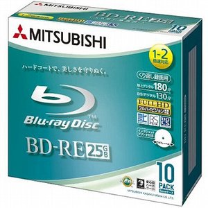 【100枚まとめ買い】三菱 BD-RE 25GB 2倍速対応 繰り返し録画用ブルーレイディスク ワイドプリンタブル 10枚×10パック