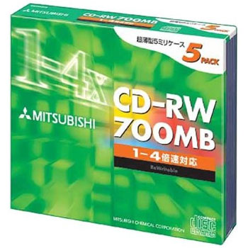 【100枚まとめ買い】【アウトレット】三菱 繰り返し記録用 CD-RW 700MB 5枚 4倍速対応 シルバー SW80QU5