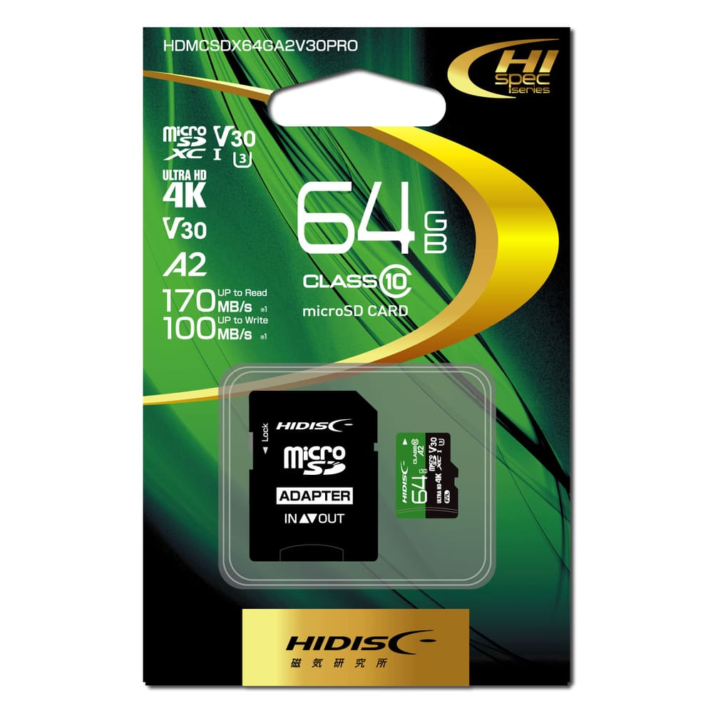 HIDISC 超高速 R170シリーズ microSDXCカード 64GB CLASS10 UHS-I Speed class3, A2対応 メモリーカード