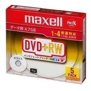 maxell DVD+RW メディア データ用 4.7GB 1-4倍速対応 5枚 5mmslimケース入り ホワイトプリンタブル インクジェットプリンター対応 D+RW47PWB.S1P5S A