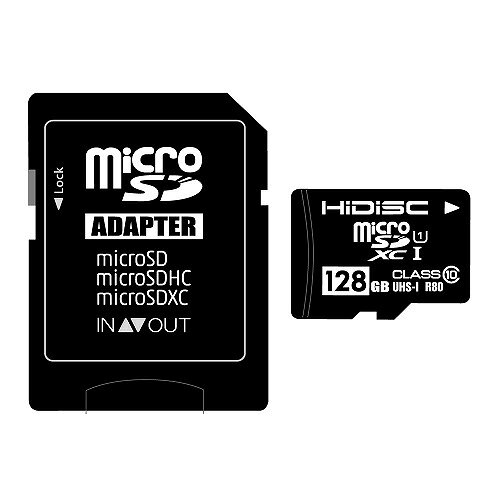 HIDISC microSDXCカード 128GB CLASS10 UHS-1対応 "超高速転送 Read80" SD変換アダプタ/ケース付き HDMCSDX128GCL10UIJP 【メール便OK】