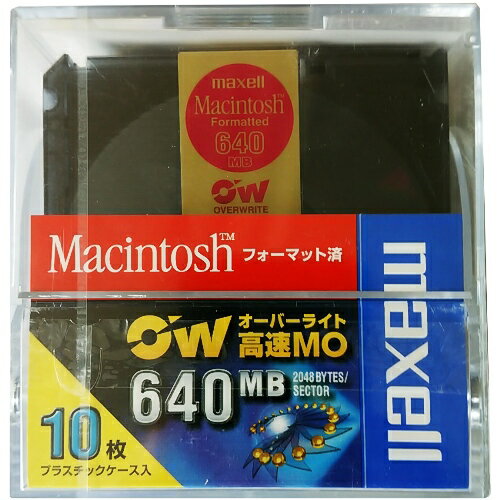 オーバーライト方式により、対応ドライブとの組み合わせで書込速度が1/3高速化 ※オーバーライト非対応のMOドライブでは読み書き出来ません。 こちらはアウトレット商品となっております。経年劣化のため、一部パッケージに破れがあったり、ケースが割れている場合がございますが、商品には問題ございませんので安心してお使いいただけます。ご購入の際は、予めご了承ください。 【商品概要】 ■製品型番：RO-M640 MAC B10P ■JANコード：4902580318086 ■規格：3.5インチMOディスク(オーバーライト対応ディスク) ■用途：データ記憶用 ■容量：640MB ■入り数：10枚 ■ケース：プラケース ■フォーマット：Macintoshフォーマット