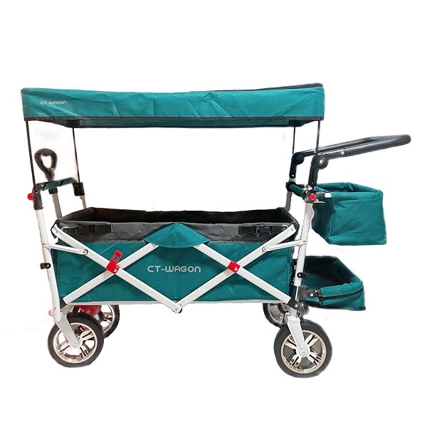 CT-WAGON CTWAGON WIDE ワイド キャリーワゴン ベビーカー アウトドア 二人乗り 屋根付き 多胎児 折り畳み 双子 ペット (グリーン)のサムネイル