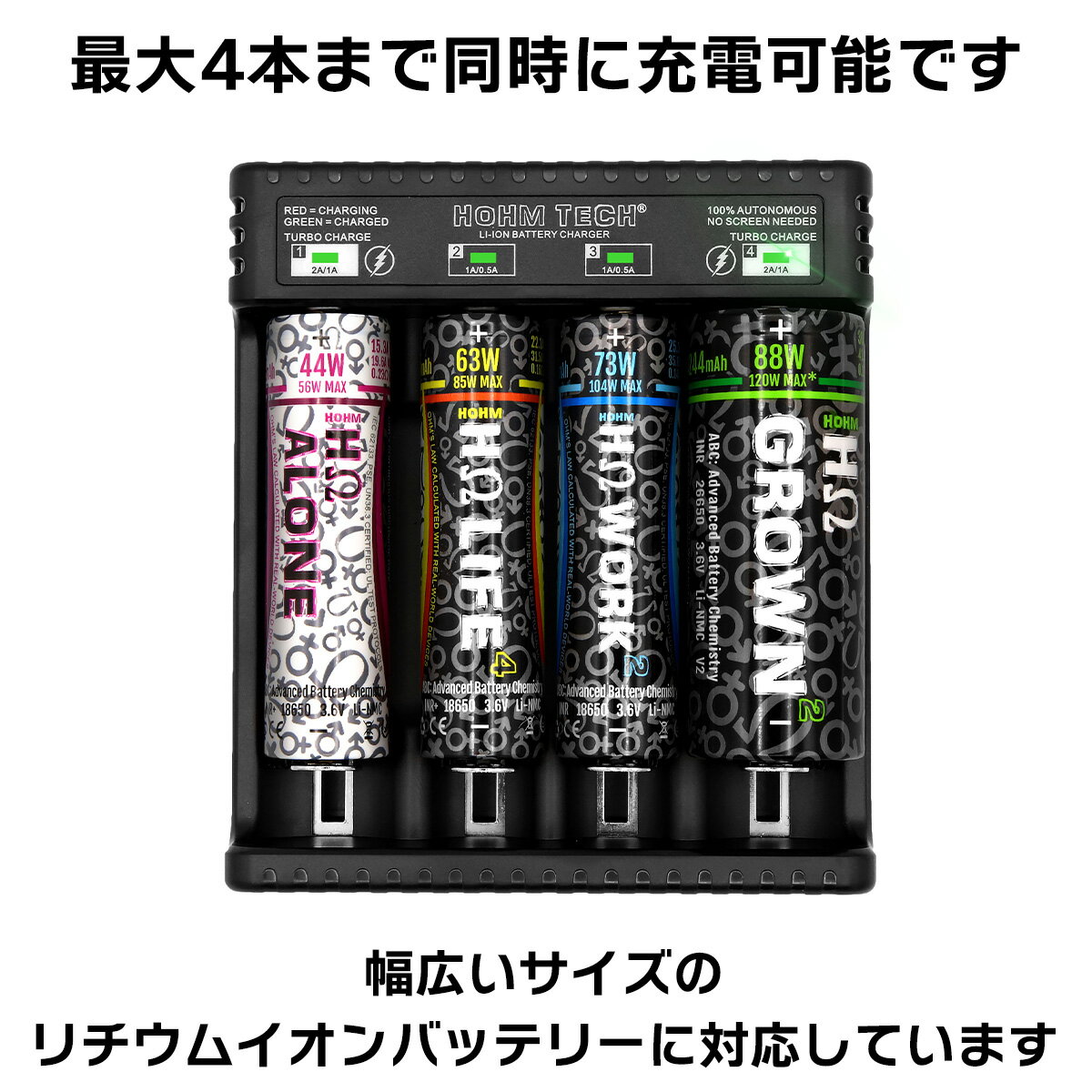 Hohmtech HohmSchool 4A Charger ホームテック オームテック 電子タバコ vape 充電器 チャージャー 4本 18650 21700 vape バッテリー 充電器 USB Type-C ホームテック ホームスクール