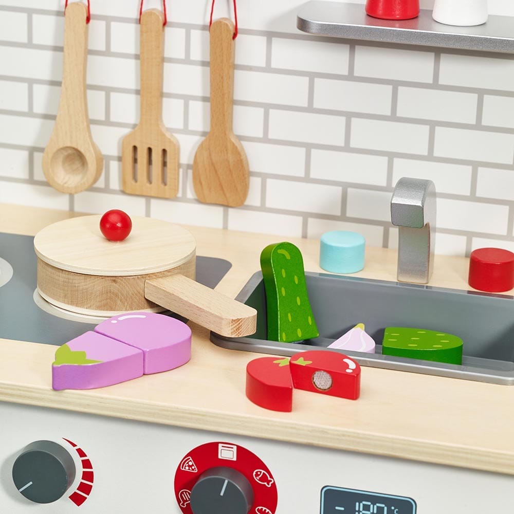 クラシックワールド シェフズ キッチンセット おままごと 木のおもちゃ キッチン 知育玩具 3歳 誕生日プレゼント 男の子 女の子 ごっこ遊び キッチンセット 調理器具付き ままごとキッチン 木製玩具 無料 名入れ Classic world CL4201 3