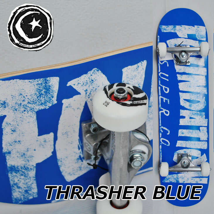 スケートボード コンプリート FOUNDATION ファンデーション THRASHER BLUE 8.0インチ スラッシャー スケボー 完成品 純正品 ship1
