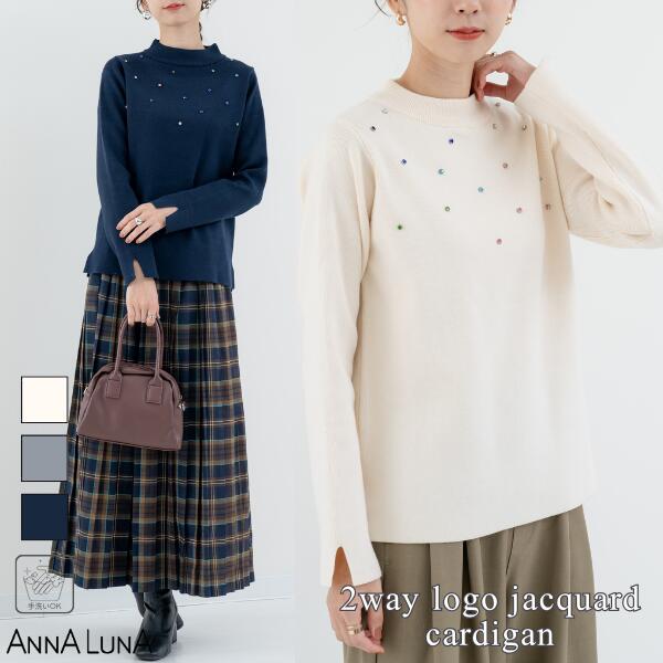 ◇在庫一掃SALE¥1,500◇【2025AW新商品】ビジュー 装飾 プルオーバー ANNALUNA アンナルナ トップス ニット キラキラニット 通勤 オフィス オフィスカジュアル デザインニット レディース ママ きれいめカジュアル ベーシック 体型カバー カジュアル