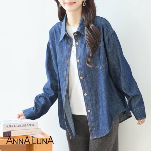 楽天えふり堂◇ウィンターセール！¥4,290→¥1,500◇【2025AW新商品】デニムライクベーシックシャツ ANNALUNA select アウター レディース レディス ミセス ジャケット ブルゾン 秋コート 春 秋 秋アウター 通勤 オフィス カジュアル ノーカラー デニム デニムジャケット デニムシャツ