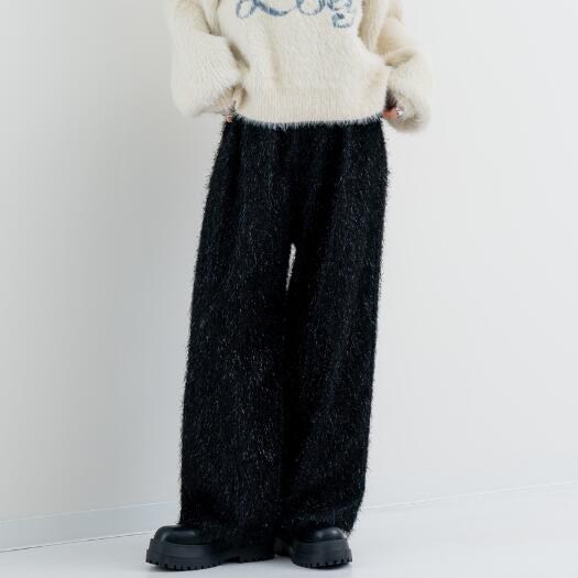 楽天えふり堂【2025AW新商品】切替イージーラメパンツ ANNALUNA select アンナルナ アンカルネ Un carnet ボトム パンツ スラックス ワイドパンツ キラキラパンツ ラメ シャギーパンツ 春 夏 秋 冬 オールシーズン クリスマス レディース 異素材