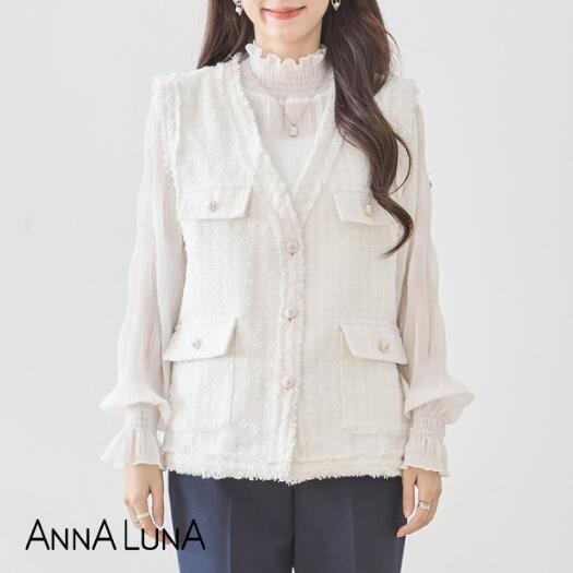 ＼クーポンで最大半額！／【2026SS新商品】ツイードジレ ANNALUNAselect アンナルナセレクト レディース ミセス 春 春アウター ベスト ジレ ジャケット ツイードベスト ツイード 入学式 入園式 セレモニー 卒業式 卒園式 オケージョン 華やか フリンジ 白 ベージュ