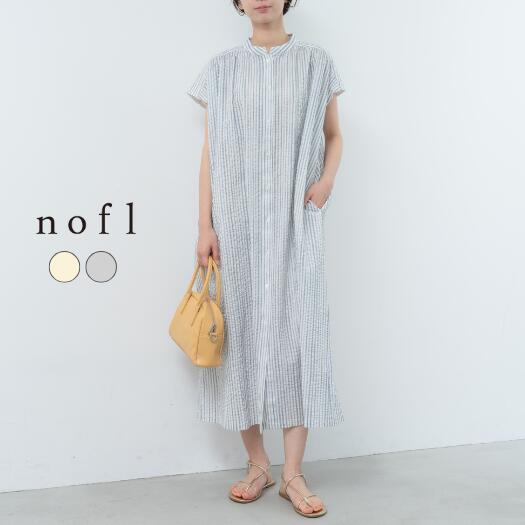 ◇楽天スーパーセール限定!20%オフ◇【2025SS新商品】リップルストライプギャザーワンピース nofl ノフル ワンピース ストライプ ストライプ柄 綿 コ...