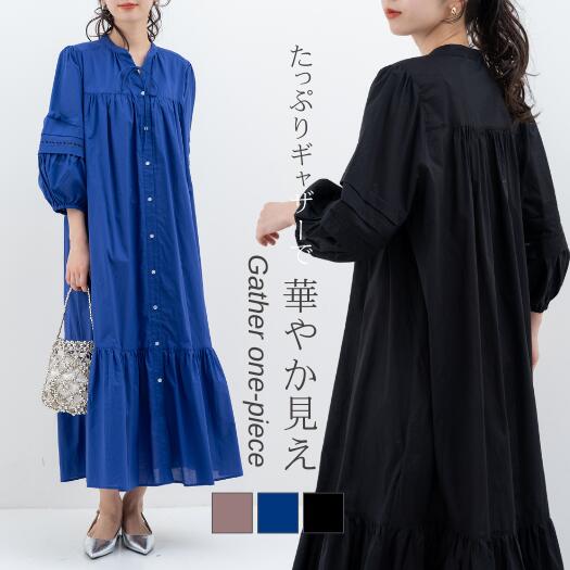 楽天えふり堂＼ポッキリ特別価格¥9,790→¥2,000／【2025SS新商品】7分袖ギャザーワンピース refinedworks リファインドワークス プリーツワンピース 綿ワンピ 7分袖 きれいめ スタイルアップ 着映え レディース ミセス 服 お洒落 M L フリー