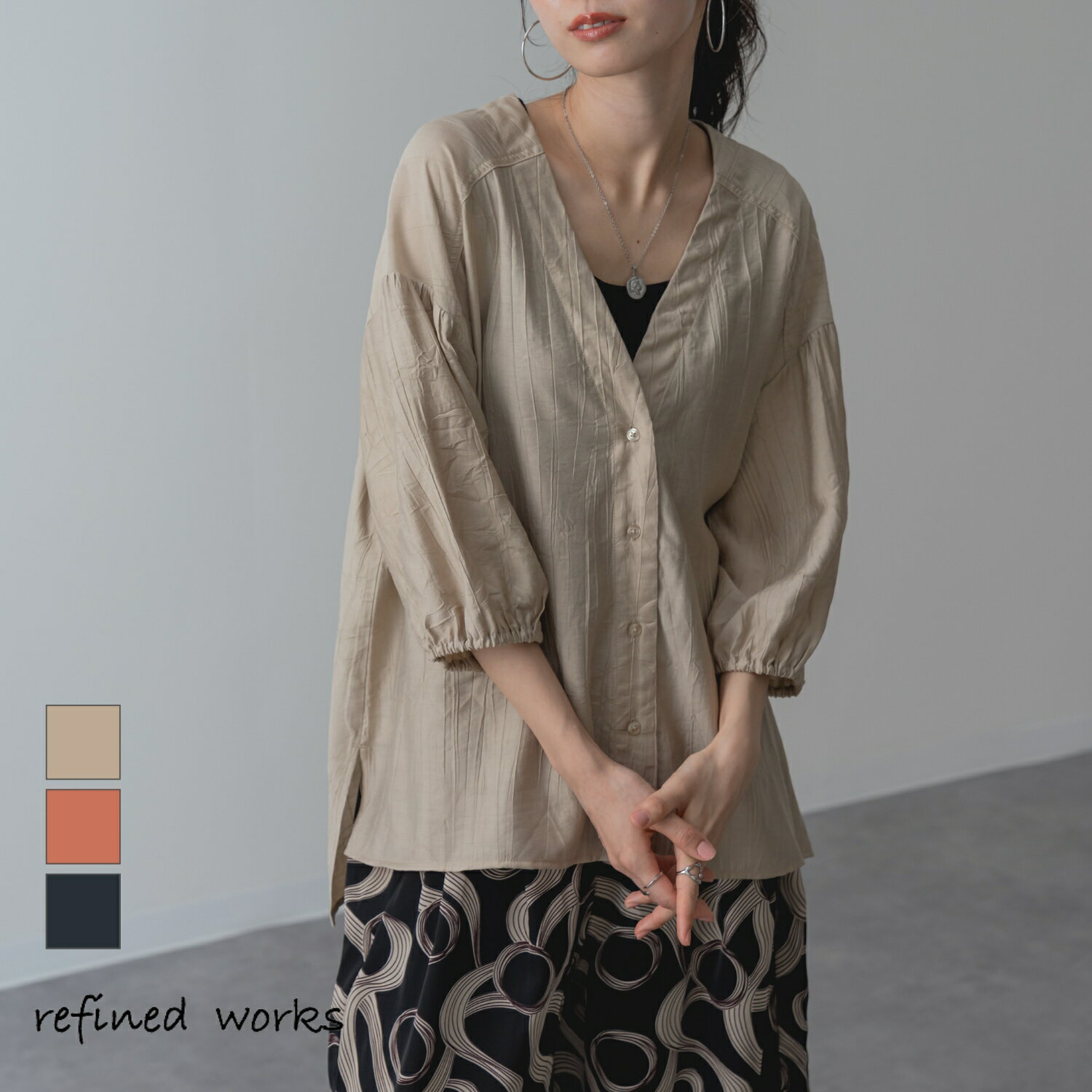 袖ランタン羽織ブラウス refinedworks リファインドワークス トップス シャツ ブラウス ティアード ペプラムブラウス フレア 夏 フレア袖レディース ミセスファッション ミセス 2026春夏 チュニック ロング丈