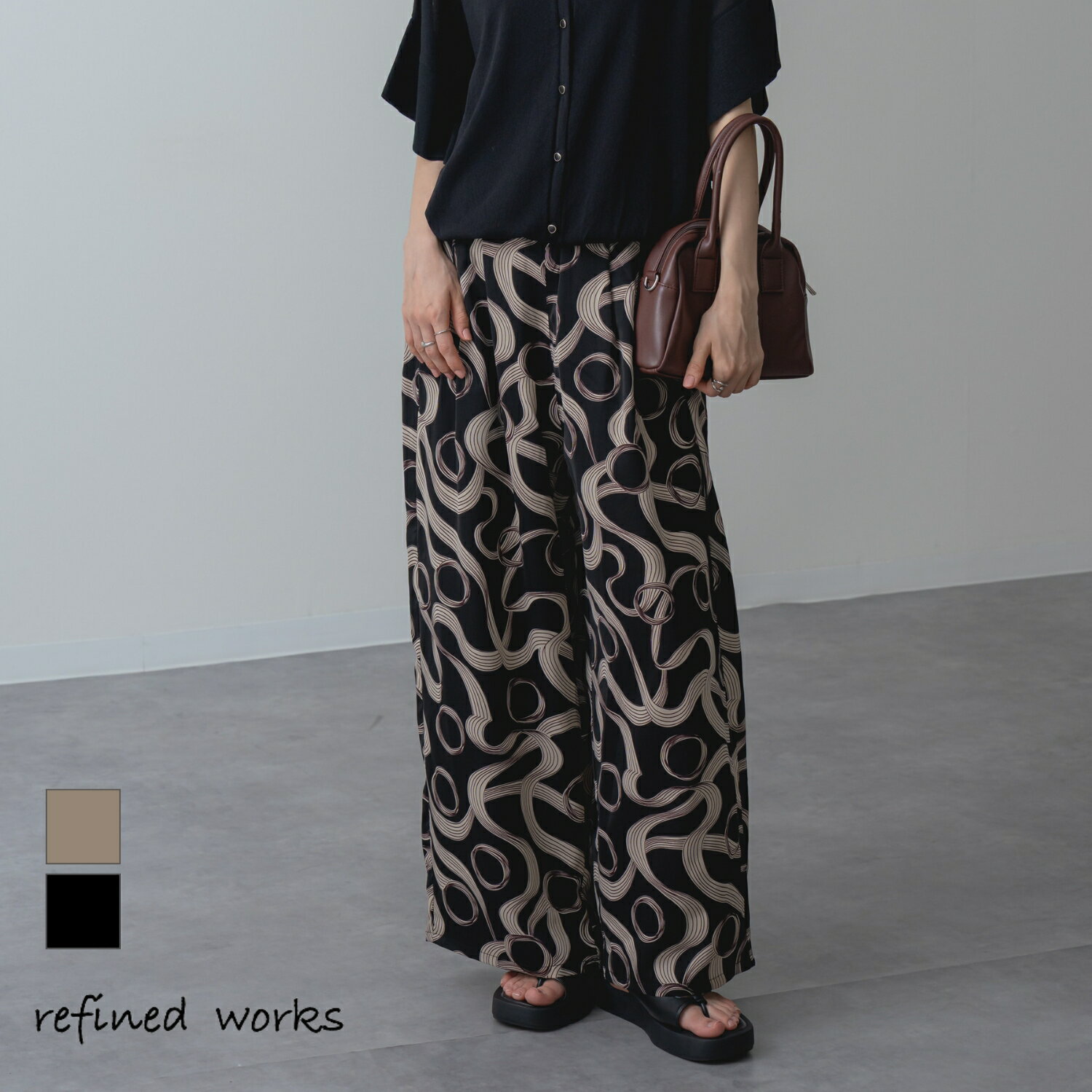 Rakuten - 【2026SS新商品】幾何学柄イージーパンツ refinedworks リファインドワークス リファインド ボトム パンツ スラックス ワイドパンツ 楊柳パンツ リラックスパンツ ストレートパンツ 2025春夏 春 夏 トレンド 美脚効果 脚長効果 総柄 幾何学柄