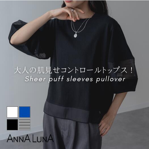 Rakuten - 【2026SS新商品】袖オーガンジートップス 半袖T ANNALUNA select トップス F レディース レディス ミセス Tシャツ デザイントップス スタイルアップ オーガンジー 晩夏 秋 7分袖 袖切替 異素材 オーガンジーTシャツ