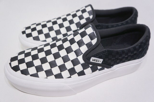 【VANS LIFESTYLE】CLASSIC SLIPON P -WOVEN LTHR BLANCDEBLANC- VN0A5KXB9GY　バンズ　ライフスタイル　クラシック　スリッポン　チェッカー　ボード　ウーヴン　レザー　スニーカー