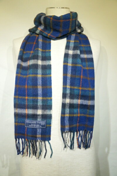  SCARF MUFFLER 25X190 -BLUE- S261A02　ハイランドツイーズ　スカーフ　マフラー　ブルータータンチェック