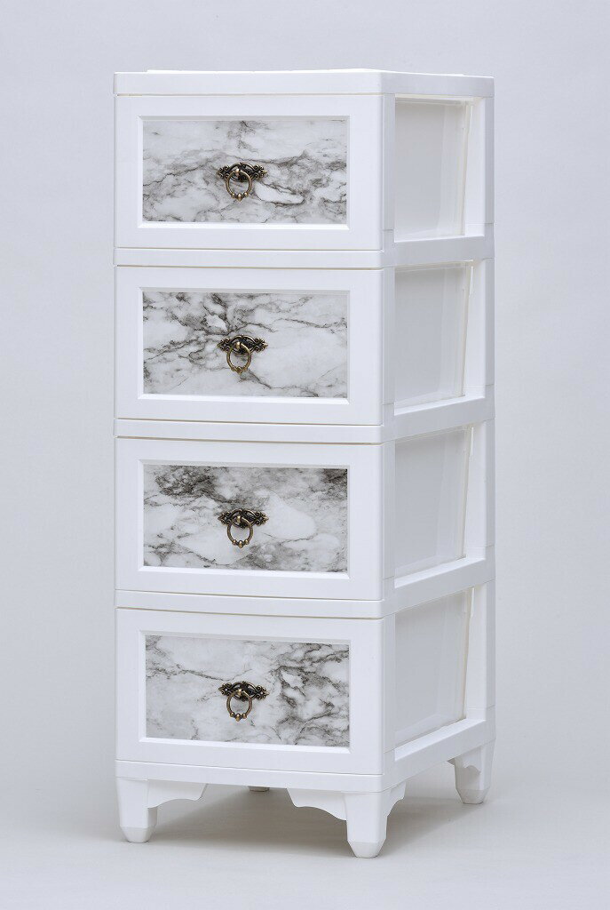 カドリーチェスト 4段 ホワイト×マーブル