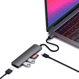 Satechi V2 スリム マルチ USBハブ Type-C 4K HDMI, カードリーダー, USBポート3.0x2 MacBook Pro 2016以降, MacBook Air 2018以降, iPad Pro など対応 (スペースグレイ)