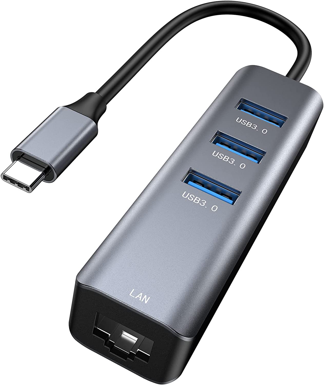 USB C 有線LANアダプター、 Vilcome 4-in-1 USB Type C 有線LAN変換アダプター 3つのUSB-A 3.0ポートウェブ会議対応 / 10/100/1000Mbpsまで RJ45イーサネットポート ドライブ不要 MacB