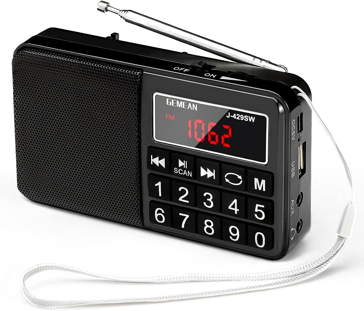 Gemean J-429SW ポータブル USB ラジオ ポケット 充電式 携帯 対応 ワイド FM AM (MW) 短波 by Gemean(L-238SW) (真っ黒)