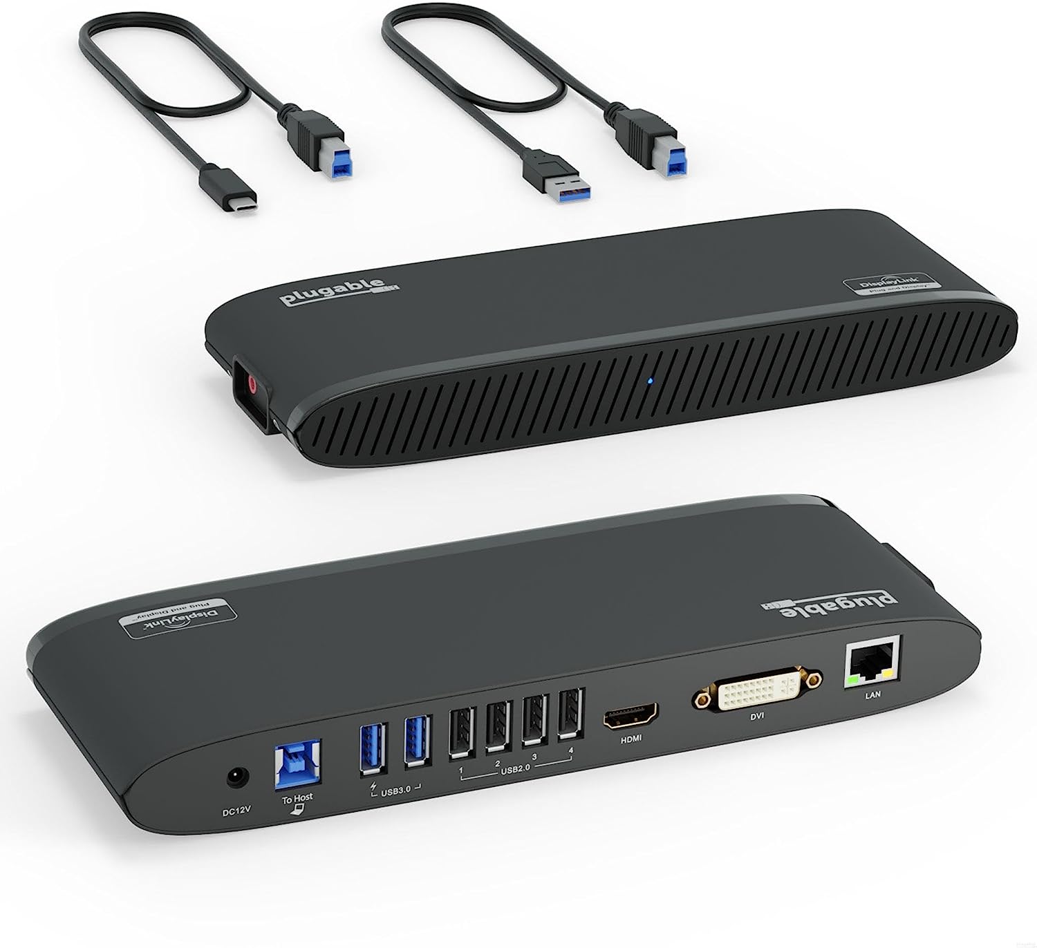 Plugable USB3.0 ドッキングステーション 横置き Windows および Mac 用 - デュアルモニター HDMI DVI VGA ポート ギガビット イーサネット USB3.0 ポートx2 USB 2.0 ポートx4 音声入出力