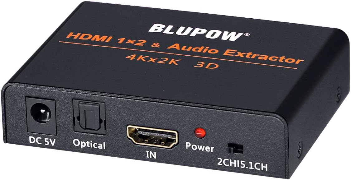 特殊:B073XDFGL1コード:0783057904414ブランド:BLUPOW商品カラー: HDMI分配器1 2 + 音声分離器(1080P対応)商品重量:140 1台2役のHDMI音声分離器 映像分配：1台のHDMI出力機器 PS4やBDレコーダーなど の映像 音声信号を高画質 高音質のまま2台のディスプレイに同時に分配表示できます。 音声分配：HDMI信号に含まれる音声信号を分離し、光デジタル信号 アナログ音声信号に変換し出力させることもできます。 HDMI機器が音声出力ない問題を解決 元のHDMI信号 映像 音声 はそのままディスプレイに出力しつつ、HDMI音声を分離しAVアンプやスピーカーへ出力することで迫力あるサウンドを楽しむことができます。音声出力のないモニターなどで使用し、外部スピーカーから音声出力させたい場合に最適です。 Full HD映像対応 3D映像 フルハイビジョン 1080P の高画質映像に対応しています。HDMIの高画質映像/音声を保ったまま分配できるため、お気に入りのスピーカーやTVなどが使えるようになります。 高音質対応 24bit/192Hz DACチップ内蔵のため、高音質に対応します。接続された音声機器によって、EDID音声モードは「5.1CH/2CH/PASS」が選択できます。光デジタル出力はDolby-AC3 2ch/5.1ch、DTS 2ch/5.1ch、LPCM 2chに対応しています AAC非対応 。 多様なHDMI機器に対応 Switch PS3 PS4 XBOX PC BDプレイヤーなどHDMI出力端子が持つ機器に使われます。セット内容：1 本体、1 電源アダプタ、1 日本語取扱説明書；保証期間：ご購入日より12ヶ月；ご不明な点がございましたら、お気軽にお問い合わせください。発送サイズ: 高さ6.4、幅10.7、奥行き11.9発送重量:270商品の説明BLUPOW HDMI分配器1入力2出力+音声分離 1080P対応 1台2役 HDMI2出力分配器 音声分離 1台のHDMI機器の信号を高画質 高音質のまま2台のHDMI入力端子付き機器 ディスプレイ プロジェクターなど に同時に分配出力できます。HDMIに含まれる音声信号を分離し、光デジタル信号 アナログ音声信号に変換し出力させることもできます。音声出力のないディスプレイなどで使用し、外部スピーカーから音声出力させたい場合には最 適です。 分配されるHDMI出力は同じ信号となりますので、分配されるディスプレイが同じ解像度などの信号をサポートしている必要があります。解像度が異なる場合は、低い解像度の方に合わせて出力されます、あらかじめご注意ください。 HDMI出力2系統からも音声を出力する仕様です。HDMI 出力側の音声が不要の場合は、ディスプレイなどの音量を「0」に調整し、分離した音声のみでお使いください。 1080P 3D対応 1080p 1920 1080 のフルハイビジョン映像に対応しています。3D映像の分配出力に対応しています。 音声出力は2系統搭載 「光デジタル出力」が搭載しているため、高品質なデジタル音声のままAVアンプなどへ出力することができます。「Dolby Digital(AC3) 5.1ch」や「DTS 5.1ch」に対応します。 AAC音源に非対応 「アナログ音声出力」も搭載しています、ステレオ外部入力を持ったアンプやミニコンポ、アクティブスピーカーなどの外部音声へアナログ接続することで、ステレオならではの高音質を楽しめます。 EDID音声モード「PASS 2CH 5.1CH」について 接続された音声機器によって、EDID音声モード「PASS/2CH/5.1CH」が選択できます。よりカンタンにご使用いただけますよう、どちらのモードに切り替えても、HDMI、光デジタルやアナログ(R/L)から同時に音声を出力する仕様です。そのため、音声分配器としても使用できます。5.1CHの場合、光デジタル出力はDollby Digital(AC3)やDTS 5.1chが対応しますが、Dollby Digital PlusやPCM5.1(その以上の型)は対応しません。音源は5.1chではないと2chが出力されます、または出力されない場合があります。 AAC音源には非対応 本機は2ch 音源を5.1ch モードに切り換えることで5.1ch 音声に変換する機能がありません。 対応入力機器 HDMI INPUT側：HDMI出力端子を標準搭載している映像機器 家庭用ゲーム機 パソコンなど PS3 PS4Slim XBOX Fire TV Apple TV DVDレコーダー STB Nintendo Switchなどに使われます 対応出力機器 HDMI OUT側：HDMI入力端子を標準搭載しているテレビ プロジェクター パソコン用ディスプレイなどAUDIO OUT側：光デジタル 角型 入力を持つ機器、アナログ音声入力を持つ機器 セット内容 1 本体1 ACアダプター1 日本語マニュアル 注意事項 -------------------ご購入前、よくお読みください -------------------ARC CECに非対応 AAC音源に非対応 DVI機器へ接続する場合、HDMI-DVI変換アダプターとの相性によって映像が出力しないことがあります。また、DVI規格は音声信号がサポートしていないため音声が出力されません。本機の音声分離機能を利用しても、音声出力ポートから音声が出力されませんので、予めご了承ください。全ての接続機器での動作を保証するものではありません。機器仕様や機器設定によっては映像や音声が正しく出力されないなどの症状が起こる場合があります、予めご了承ください。 商品仕様 入力：HDMI タイプA 19PIN メス 1出力：HDMI タイプA 19PIN メス 2音声出力：光デジタル SPDIF/Toslink 1、アナログ R/L 1HDMI解像度：1920 1080P 50/60Hz、3D 24/30Hz対応ビデオカラーフォーマット：24bit/deep color 30bit,36bitHDMI規格：HDMI1.3v HDCP1.2HDMI入出力対応音源：DTS-HD 5.1ch，Dolby-trueHD 2ch/5.1ch，LPCM 2ch/5.1ch/7.1ch，DTS 2ch/5.1ch，Dolby-AC3 2ch/5.1ch光デジタル出力対応音源：DTS 2ch/5.1ch，Dolby-AC3 2ch/5.1ch，LPCM 2ch AAC非対応 アナログ出力対応音源：LPCM 2chのみDAC周波数 ビットレート：32 192KHz 16 24bit伝送帯域 速度：Max 225MHz 6.75Gbps Max伝送距離：≤8m ハイスピードHDMI標準ケーブル 伝送距離は接続環境やケーブルの品質などにも左右されます。機器間制御 CEC)： リンクなど 非対応Max消費電流600mA電源仕様：AC100V~240V(50/60Hz)　DC5V/1A動作環境：作業温度：-15 55 　作業湿度：5% 90%RH 結露しないこと BL-VA83BL-VA530BL-VA550BL-VA56BL-VA532入力ポート：1入力2入力2入力3入力4入力出力ポート：1出力4出力4出力1出力1出力最大HDMI解像度：4K 30Hz4K 60Hz4K 60Hz4K 60Hz4K 60HzHDMI規格：HDMI1.4 HDCP1.4HDMI2.0 HDCP2.2 HDRHDMI2.0 HDCP2.2 HDRHDMI2.0 HDCP2.2 HDRHDMI2.0 HDCP2.2 HDR音声出力：光デジタル 3.5mmミニジャック光デジタル 3.5mmミニジャック光デジタル 3.5mmミニジャック光デジタル R/L 3.5mmミニジャック光デジタル R/Lアナログ出力