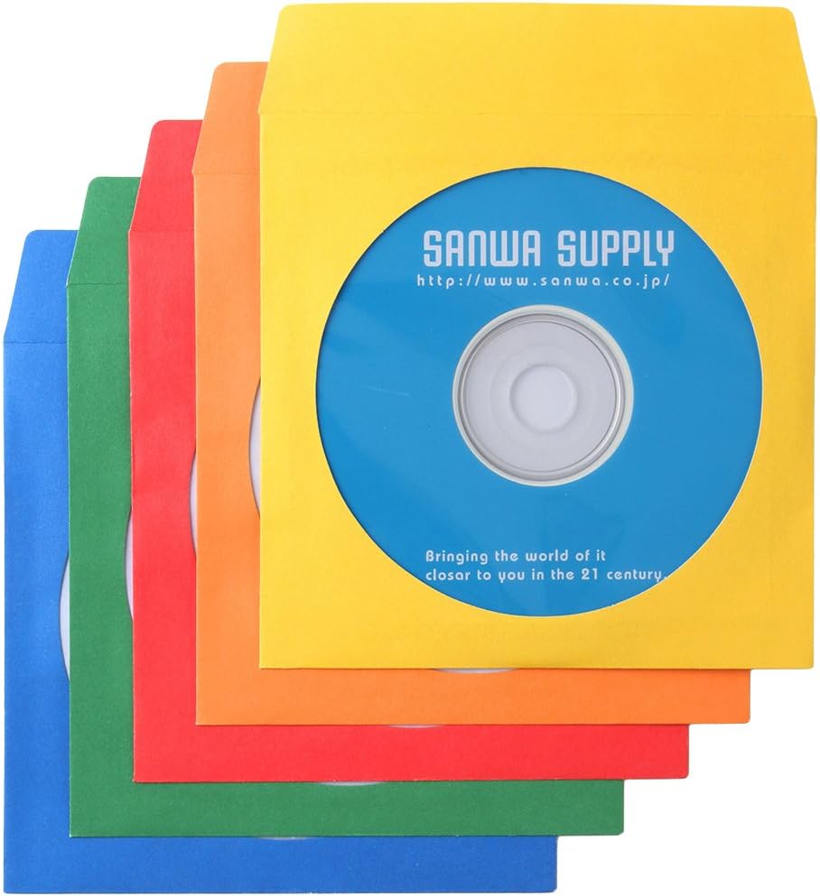 サンワサプライ DVD CDペーパースリーブケース 1枚収納 5色ミックス 100枚入り FCD-PS100MXN